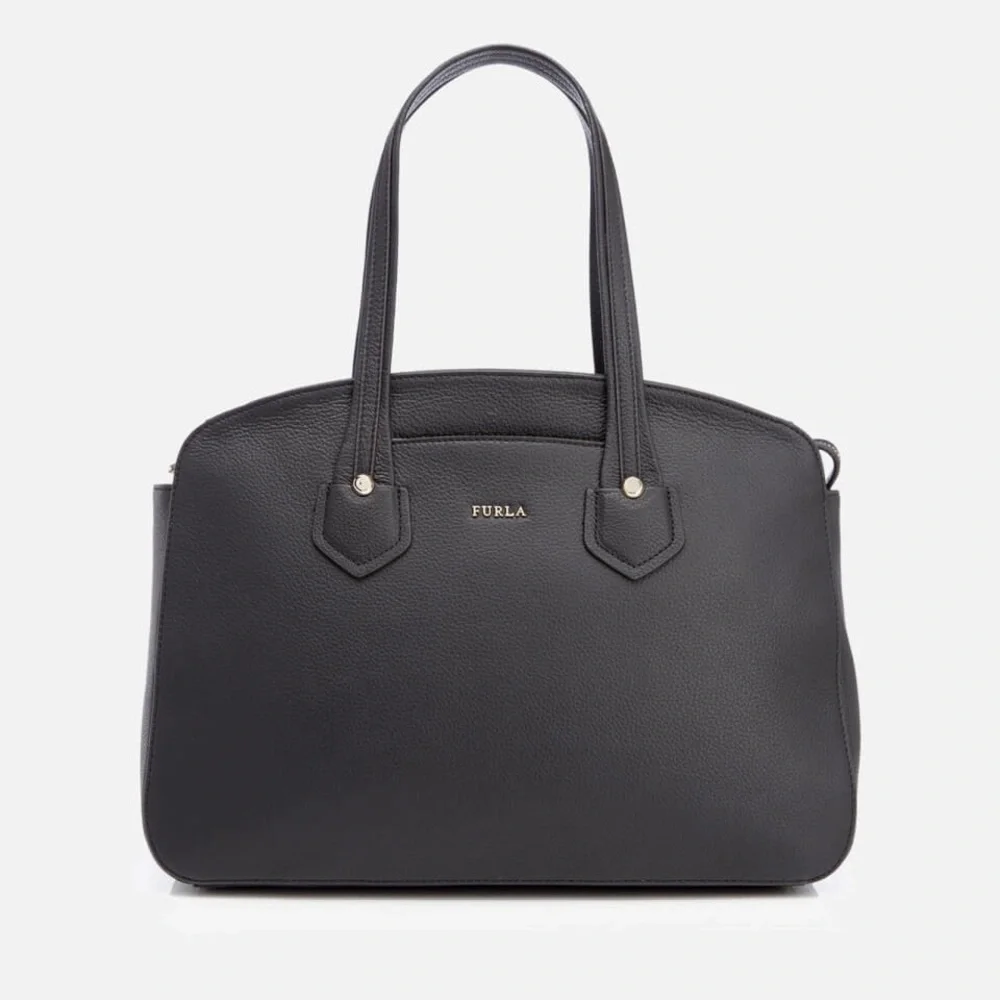 Furla Women's Giada M Tote Bag with Zip - Onyx Black Pebbled Genuine Leather